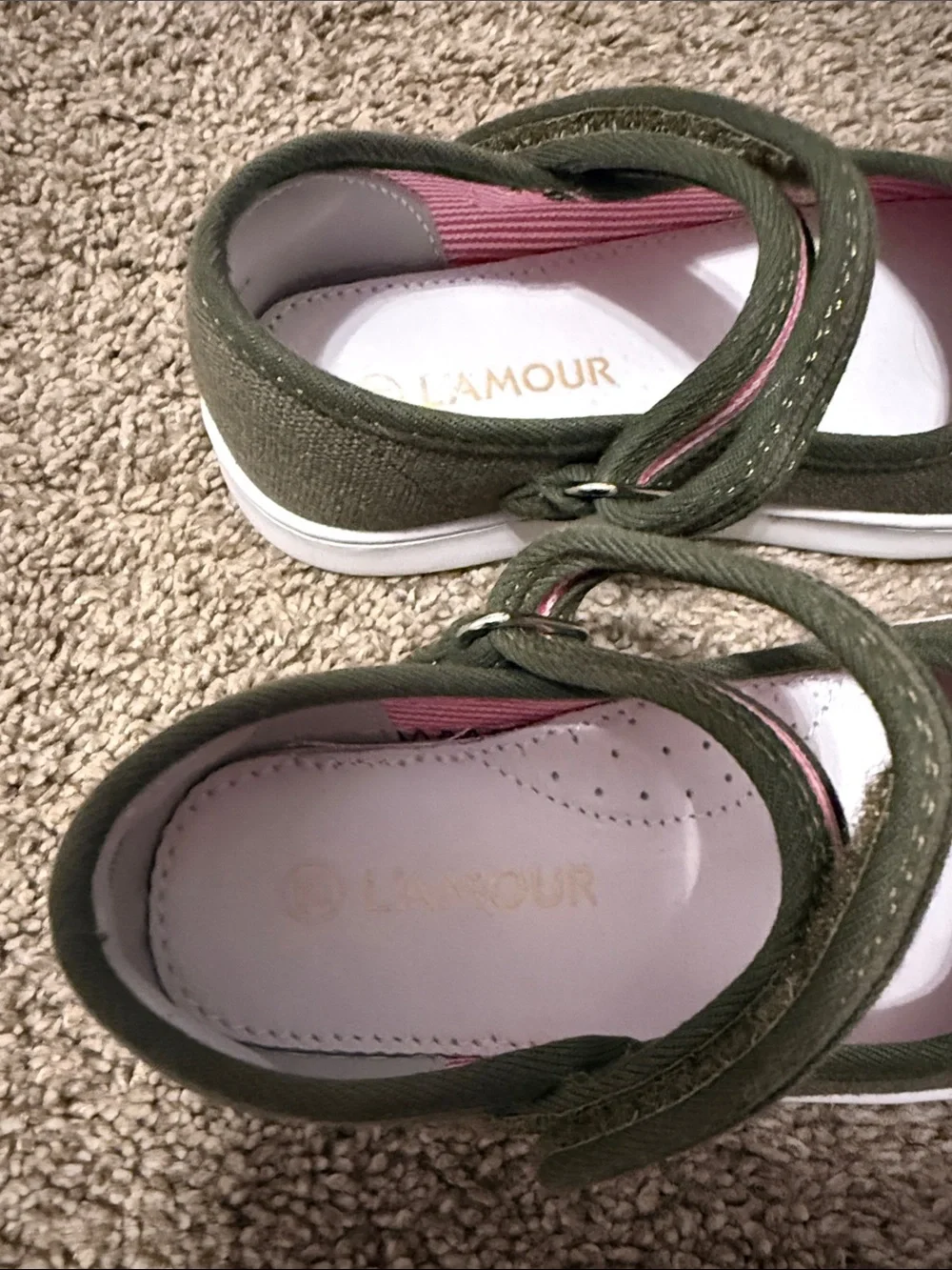 L”Amour Kids Olive Green Mary Jane Canvas Shoes